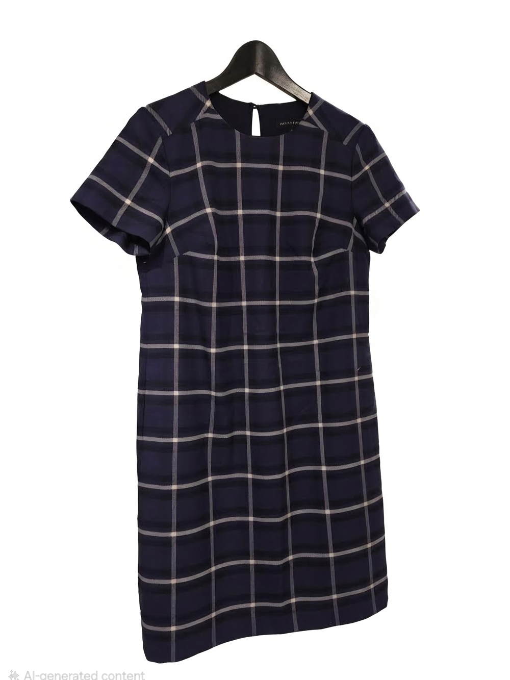 Banana Republic Navy and White Plaid Short-Sleeve Mini Dress